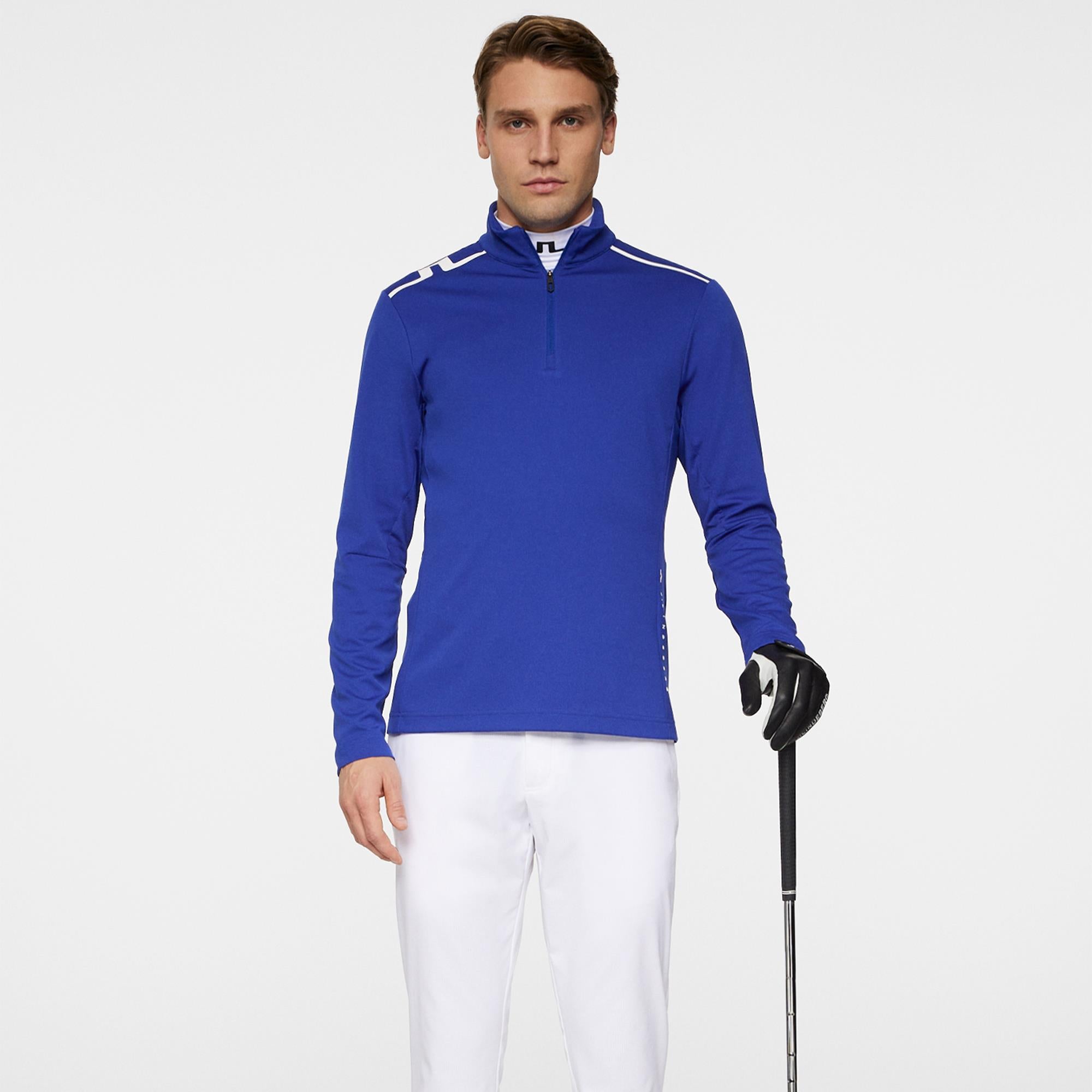 J Lindeberg Leon Quarter Zip Mens Golf Mid Layer Clematis Blue